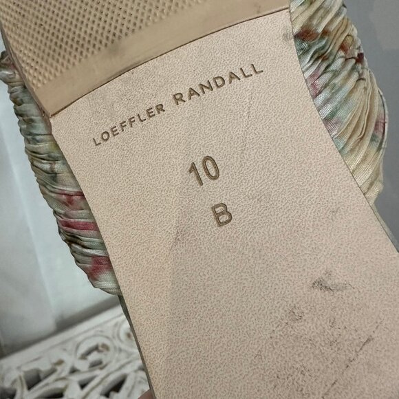 Loeffler Randall BHLDN Daphne Pleated Bow 10 Beige Floral Knotted Slide Flat - Picture 5 of 8